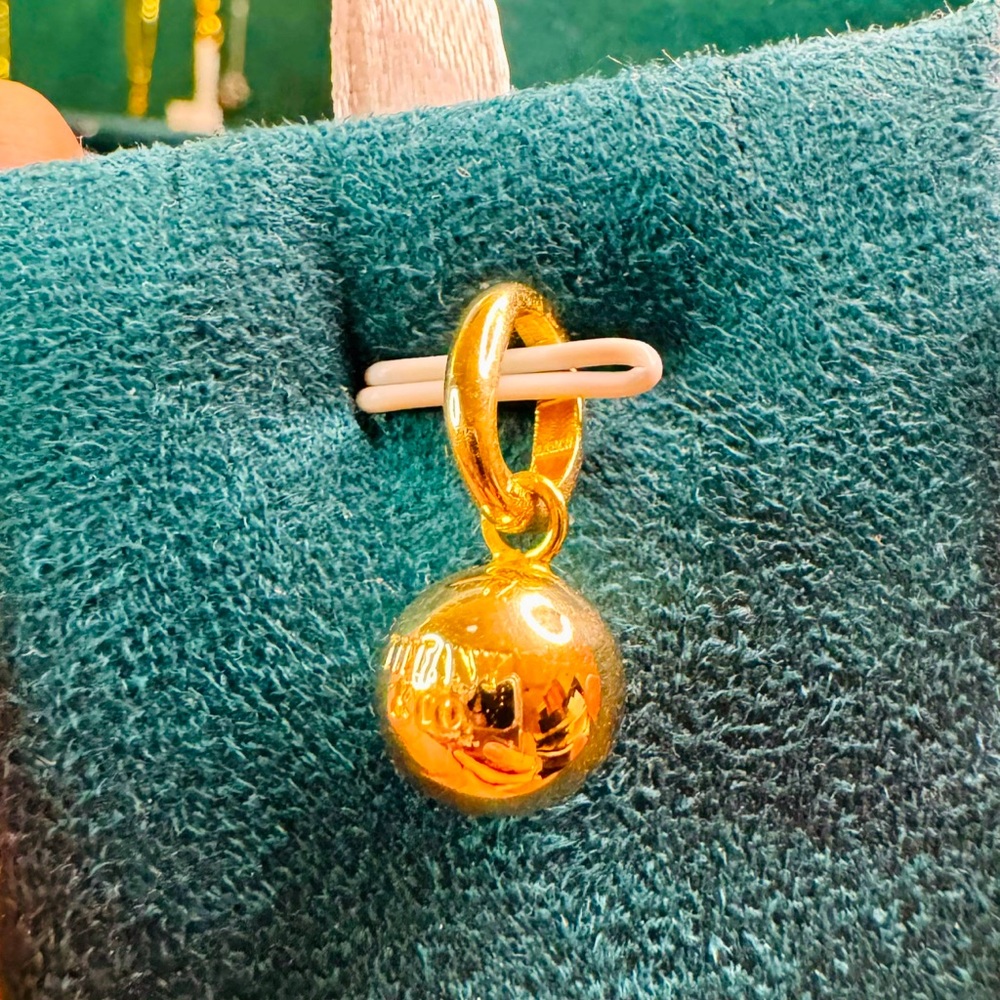Real 18K Saudi Gold Ball Charm Detachable 10mm